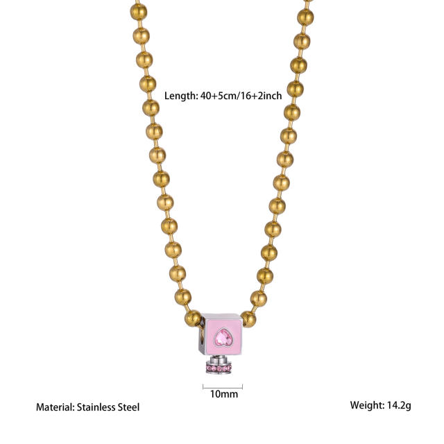 Personalized Stainless Steel necklace with Heart-Shaped Square pendant