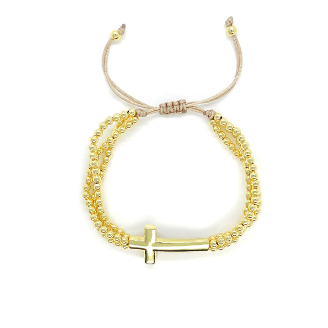 Ins Personalized Ethnic Style Cross Stacked Beaded 18K Copper Plated Real Gold Bead Bracelet for Men Women