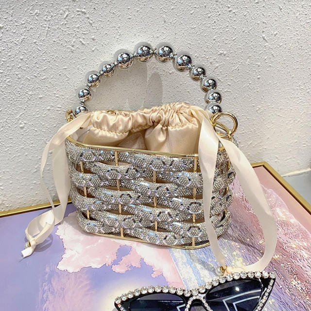 Metal Heavy Industry Woven Birdcage Vegetable Basket Bag Banquet Shining Water Diamond evening bag