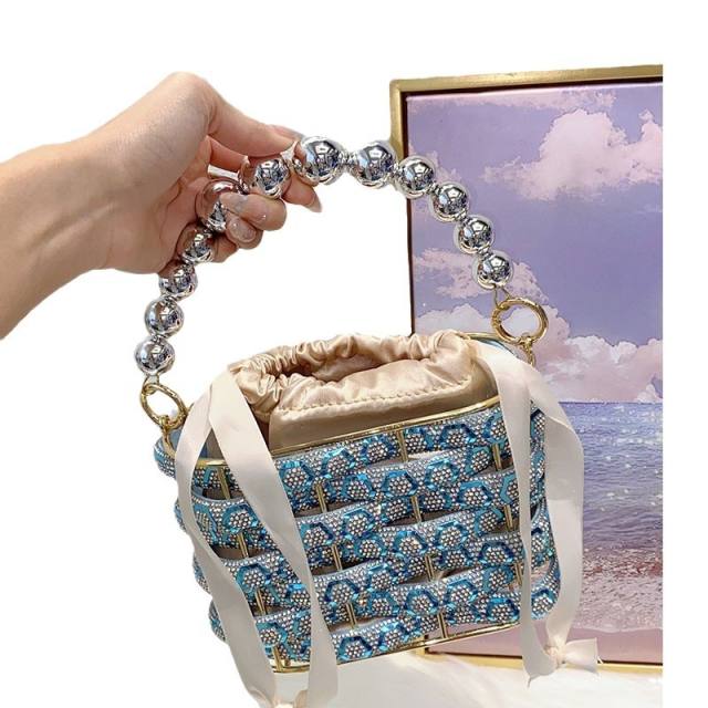 Metal Heavy Industry Woven Birdcage Vegetable Basket Bag Banquet Shining Water Diamond evening bag