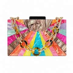 Women's New Color Contrast Stitching Acrylic Evening Bag Shoulder Crossing Wedding Banquet Clutch