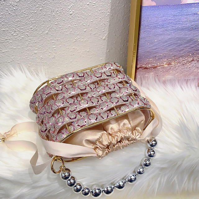 Metal Heavy Industry Woven Birdcage Vegetable Basket Bag Banquet Shining Water Diamond evening bag
