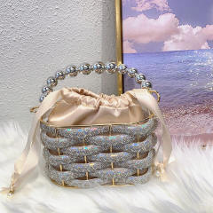 Metal Heavy Industry Woven Birdcage Vegetable Basket Bag Banquet Shining Water Diamond evening bag