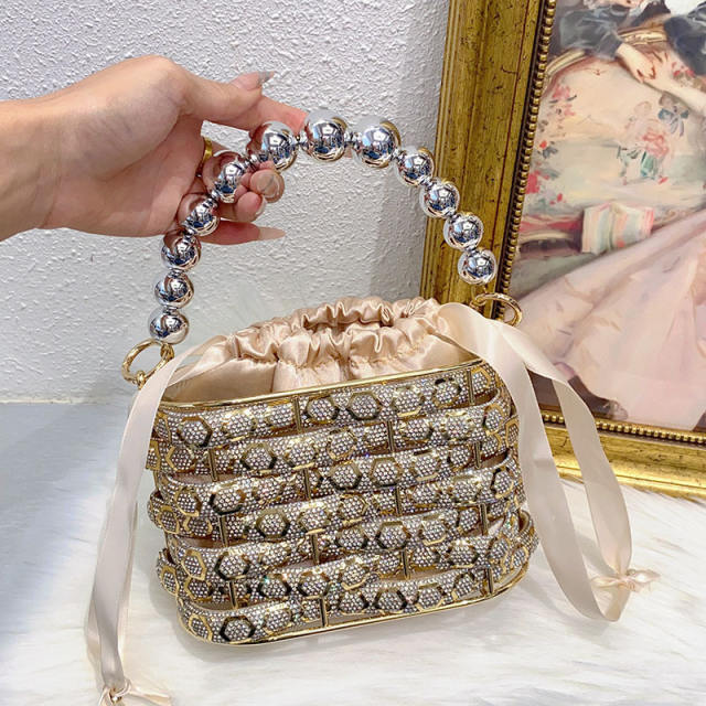 Metal Heavy Industry Woven Birdcage Vegetable Basket Bag Banquet Shining Water Diamond evening bag