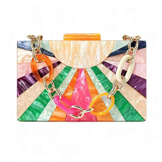 Women's New Color Contrast Stitching Acrylic Evening Bag Shoulder Crossing Wedding Banquet Clutch