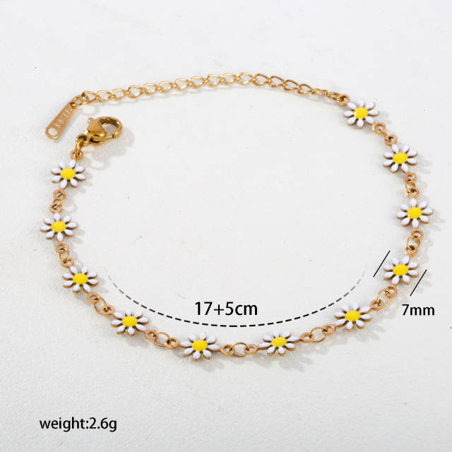Ins-Style Women's Simple and Elegant Enamel Flower stainless steel Bracelet