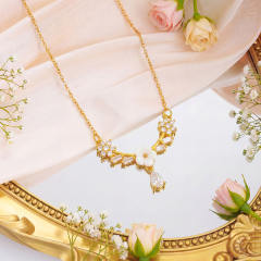 Popular Copper Micro-Inlaid Zircon Flower stainless steel chain necklace