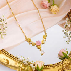 Popular Copper Micro-Inlaid Zircon Flower stainless steel chain necklace