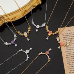 Popular Copper Micro-Inlaid Zircon Flower stainless steel chain necklace