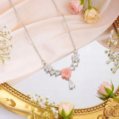 Popular Copper Micro-Inlaid Zircon Flower stainless steel chain necklace