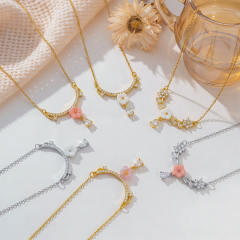 Popular Copper Micro-Inlaid Zircon Flower stainless steel chain necklace