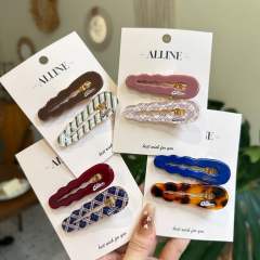 New Wave Plaid Leopard Print Retro Sweet Girl Duckbill hair Clip Cute Striped Hairpin