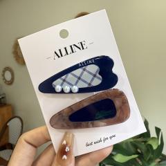 dark blue-Blue Plaid Pearl Duck Clip