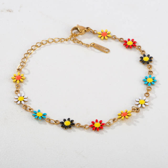 Ins-Style Women's Simple and Elegant Enamel Flower stainless steel Bracelet