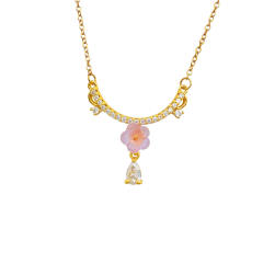 Popular Copper Micro-Inlaid Zircon Flower stainless steel chain necklace