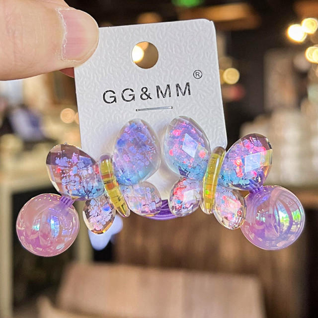 Korean-style Gradient Color Butterfly Hair Rope Children's Cartoon Hair Accessories jelly  beads hair ties