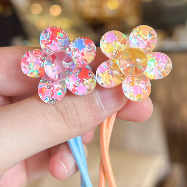 Korean Style Hair Accessories New Style Scallion Powder Five-petal Flower hair ties