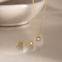 Elegant Square Zircon Jewelry Set for Women stainless steel necklace set diamond necklace set