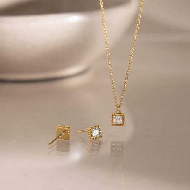 Elegant Square Zircon Jewelry Set for Women stainless steel necklace set diamond necklace set