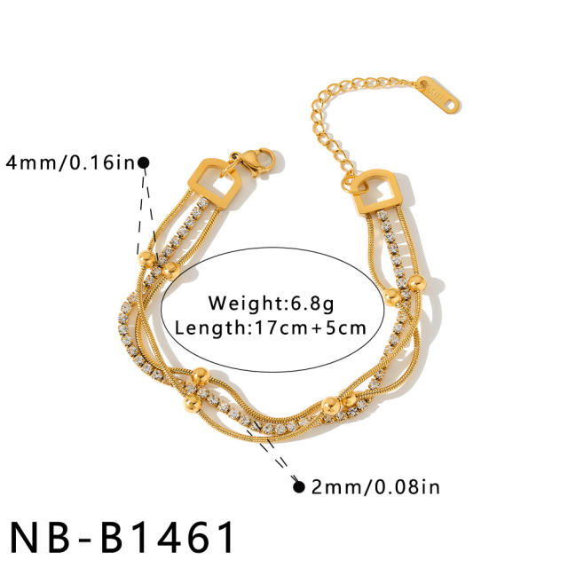 Fashion Stainless Steel Bracelet for Women Plated with 18K Gold Inlaid cubic zircon bracelet