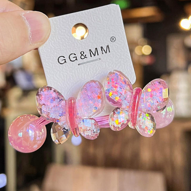 Korean-style Gradient Color Butterfly Hair Rope Children's Cartoon Hair Accessories jelly  beads hair ties