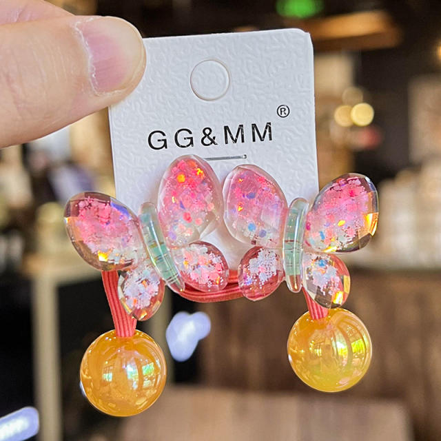 Korean-style Gradient Color Butterfly Hair Rope Children's Cartoon Hair Accessories jelly  beads hair ties