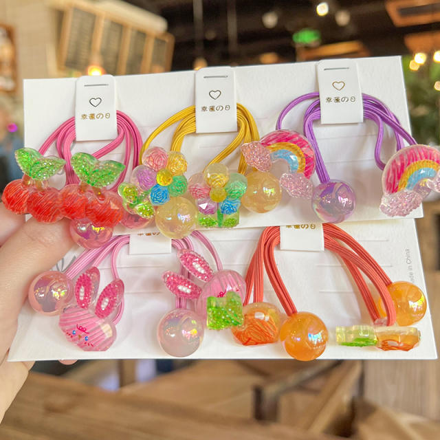 Hand-painted Graffiti Fruit Hair Rope Children's Hair Accessories Cute Contrast Color hair ties