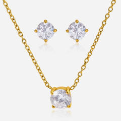 Hot-Selling Fashion Simple Jewelry Set for Women 18K Gold-Plated Stainless Steel Necklace Earring Set