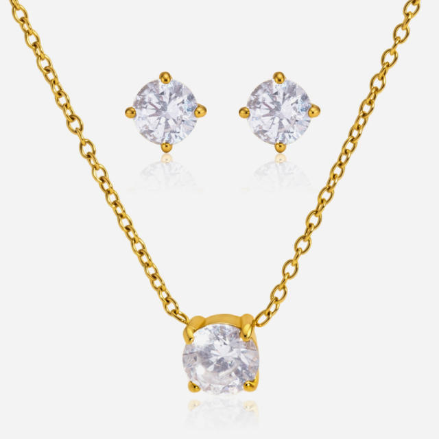 Hot-Selling Fashion Simple Jewelry Set for Women 18K Gold-Plated Stainless Steel Necklace Earring Set
