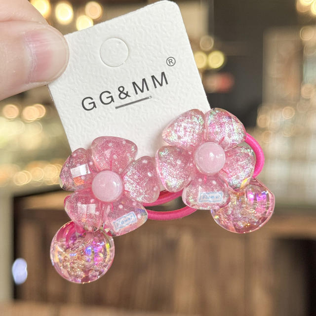 Flower Hair Rope Children's Hair Accessories Cartoon Shiny Hair Tie Ponytail Elastic Band Bubble Hair Ornament
