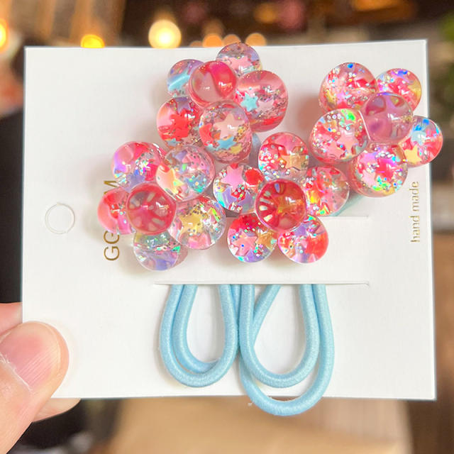 Korean Style Hair Accessories New Style Scallion Powder Five-petal Flower hair ties