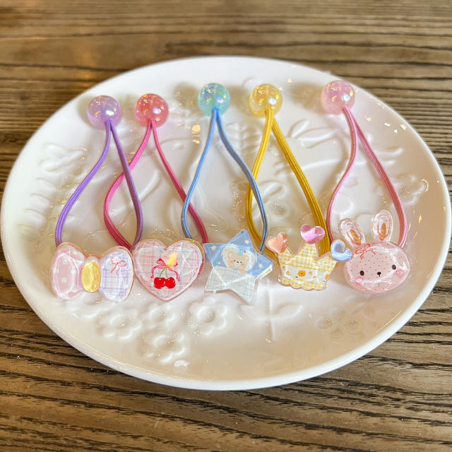 Cream Style Love Cartoon Children's Hair Accessories acrylic ponytail hair ties ball bead hair ties for kids
