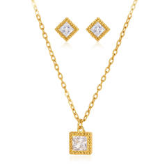 Elegant Square Zircon Jewelry Set for Women stainless steel necklace set diamond necklace set