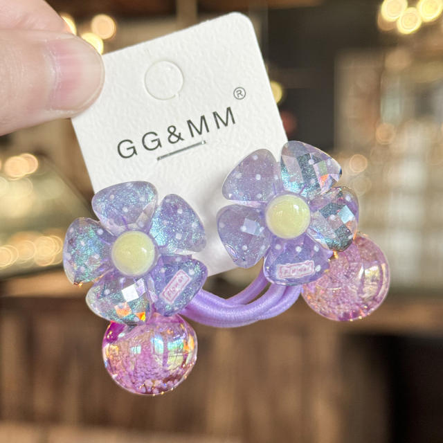 Flower Hair Rope Children's Hair Accessories Cartoon Shiny Hair Tie Ponytail Elastic Band Bubble Hair Ornament