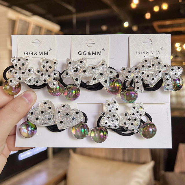Cute Wave Dot Star Winding Cartoon Hair Ring Girl High Elastic Hair ties
