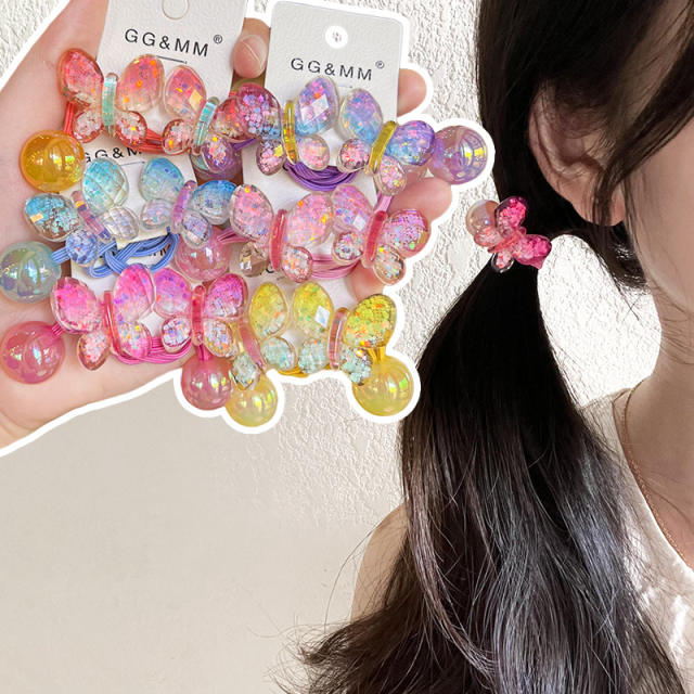 Korean-style Gradient Color Butterfly Hair Rope Children's Cartoon Hair Accessories jelly  beads hair ties