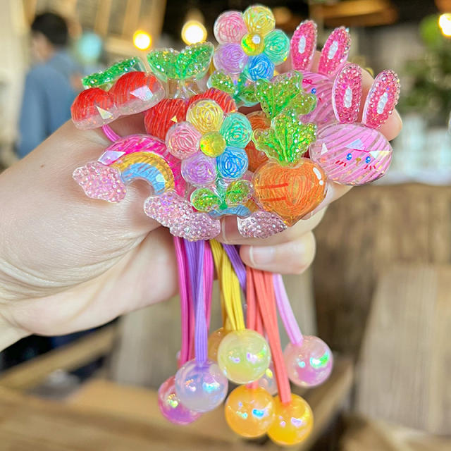 Hand-painted Graffiti Fruit Hair Rope Children's Hair Accessories Cute Contrast Color hair ties