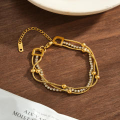Fashion Stainless Steel Bracelet for Women Plated with 18K Gold Inlaid cubic zircon bracelet