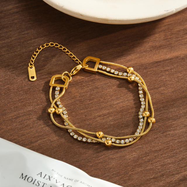Fashion Stainless Steel Bracelet for Women Plated with 18K Gold Inlaid cubic zircon bracelet