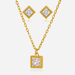 Elegant Square Zircon Jewelry Set for Women stainless steel necklace set diamond necklace set