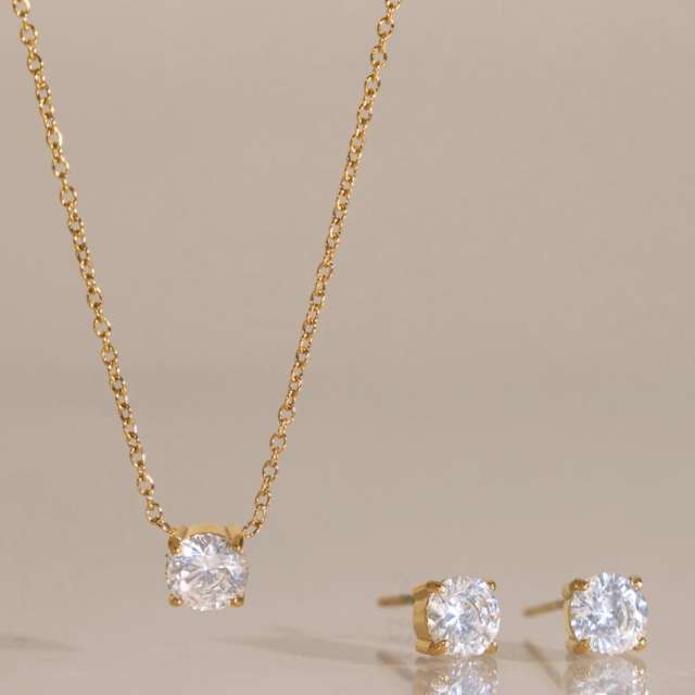 Hot-Selling Fashion Simple Jewelry Set for Women 18K Gold-Plated Stainless Steel Necklace Earring Set