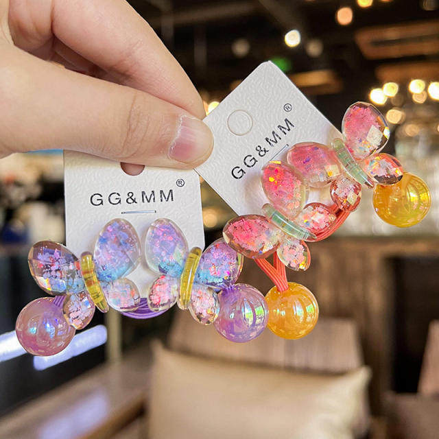 Korean-style Gradient Color Butterfly Hair Rope Children's Cartoon Hair Accessories jelly  beads hair ties