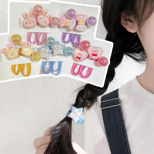 Cream Style Love Cartoon Children's Hair Accessories acrylic ponytail hair ties ball bead hair ties for kids