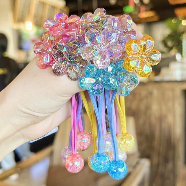 Korean style colorful acrylic camellia flower hair band hair ties for kids