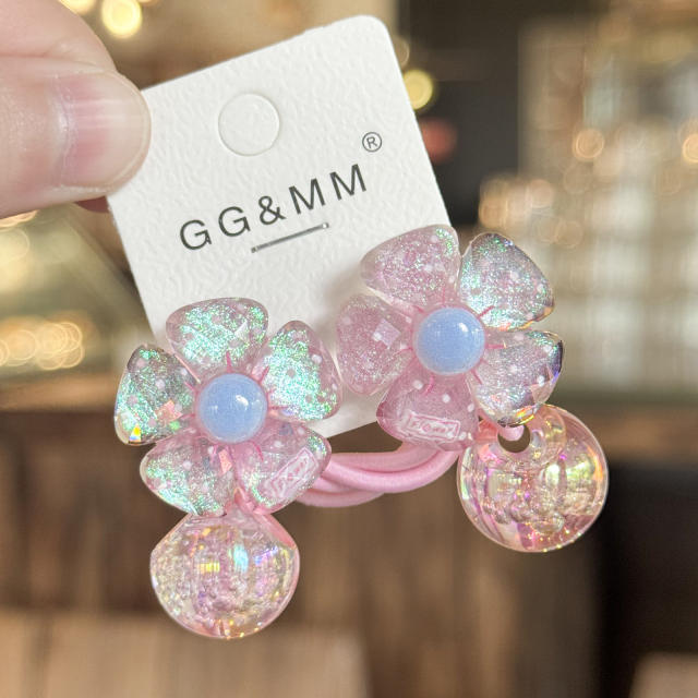 Flower Hair Rope Children's Hair Accessories Cartoon Shiny Hair Tie Ponytail Elastic Band Bubble Hair Ornament