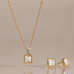 Elegant Square Zircon Jewelry Set for Women stainless steel necklace set diamond necklace set