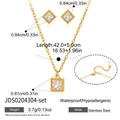 Elegant Square Zircon Jewelry Set for Women stainless steel necklace set diamond necklace set