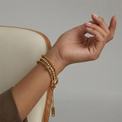 Fashion Stainless Steel Bracelet for Women Plated with 18K Gold Inlaid cubic zircon bracelet