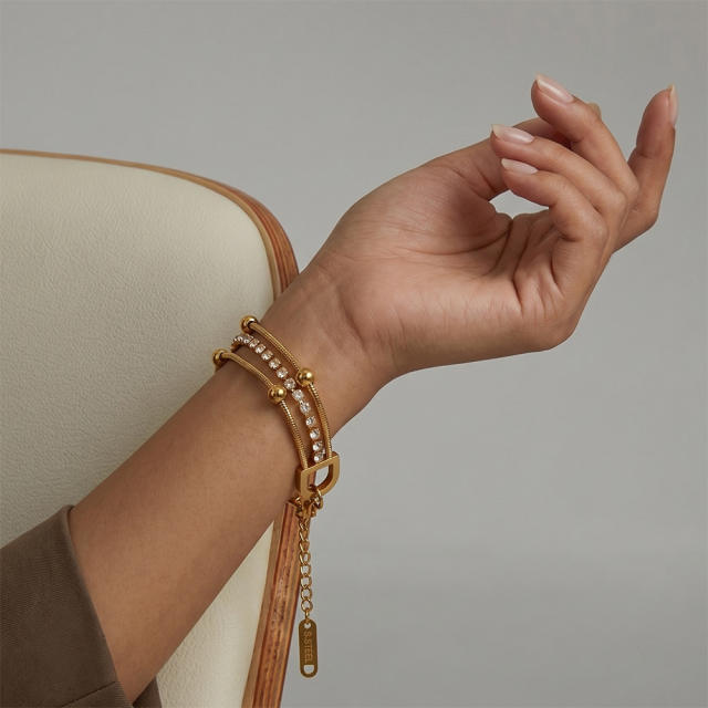 Fashion Stainless Steel Bracelet for Women Plated with 18K Gold Inlaid cubic zircon bracelet