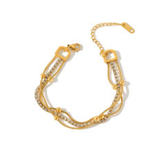 Fashion Stainless Steel Bracelet for Women Plated with 18K Gold Inlaid cubic zircon bracelet